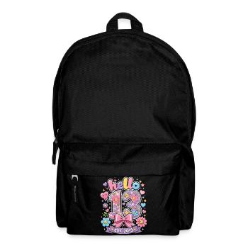 Hello 13 Year Old Gold and Pink Bow | Teen Birthday - Backpack - black - Front