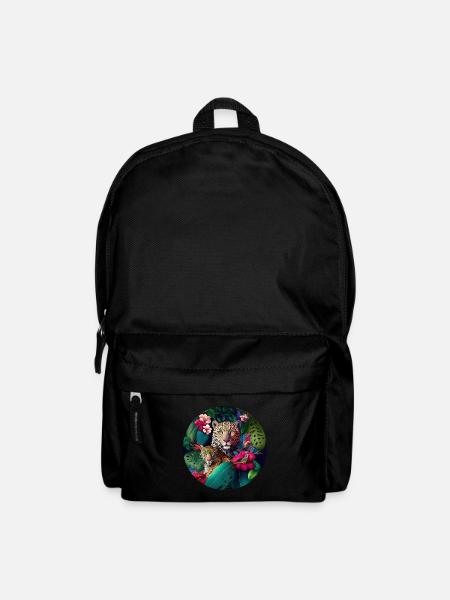 Leopard Dschungel Blumen - Rucksack - Schwarz