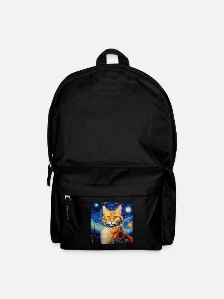 Katze, katzenmotiv, van gogh, sternennacht - Rucksack - Schwarz