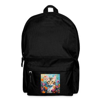 chat, motif de chat, fleurs, cadeau, idée cadeau - Sac à dos - noir - Devant