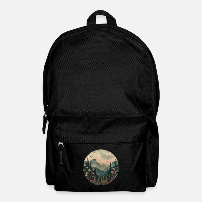 Boho, Blumen, Berge, Landschaft, Natur, Bäume - Rucksack - Schwarz