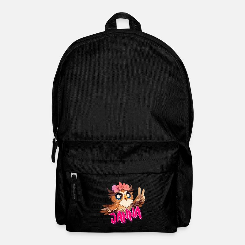 JANNA - Schöner Mädchen Name mit süßer EULE - Rucksack - Schwarz
