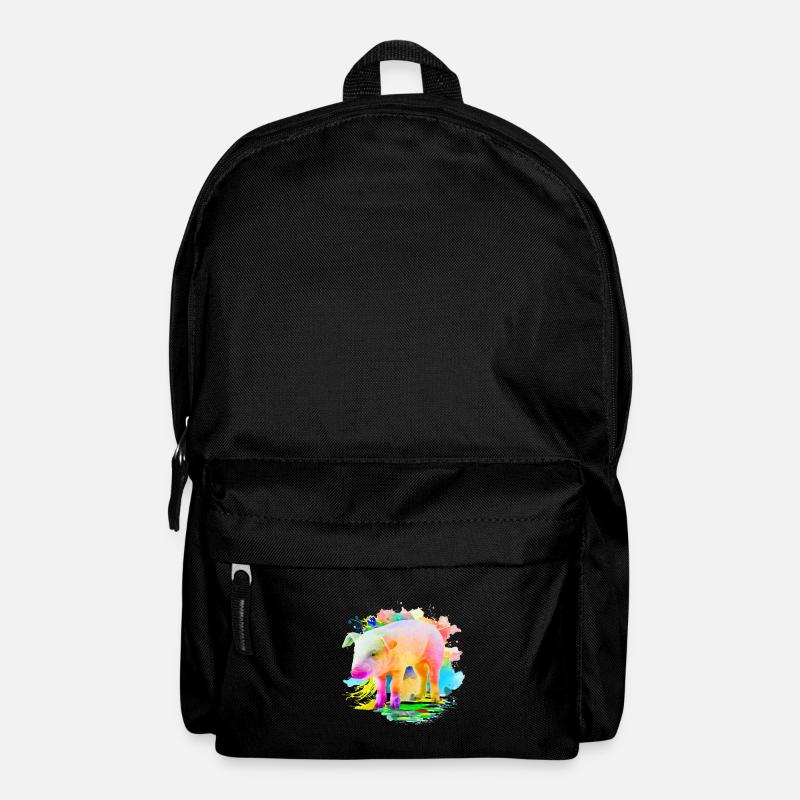 Ferkel Schwein Wasserfarben Bunt Geschenk - Rucksack - Schwarz