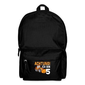 5. Geburtstag Achtung Ich Bin 5 Bagger Baustelle - Rucksack - Schwarz - Vorne