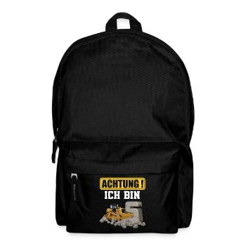 5. Geburtstag Achtung Ich Bin 5 Bagger Baustelle - Rucksack - Schwarz - Vorne