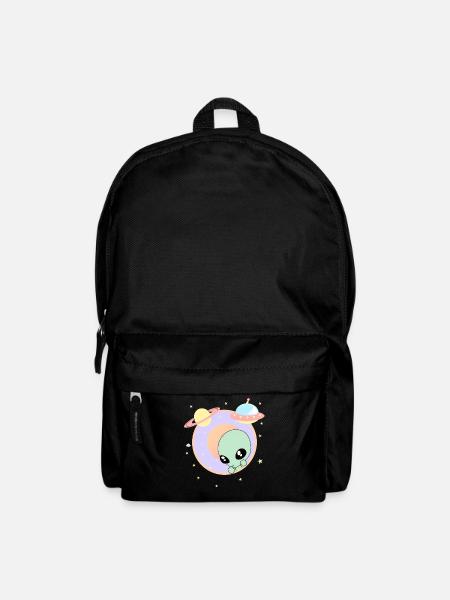 Chibi Alien Kawaii Pastel Cute Green Man Space UFO - Backpack - black