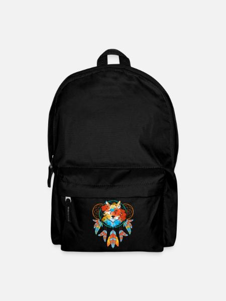 Tiermotiv Geschenk Wolf Indianer Boho Traumfänger - Rucksack - Schwarz