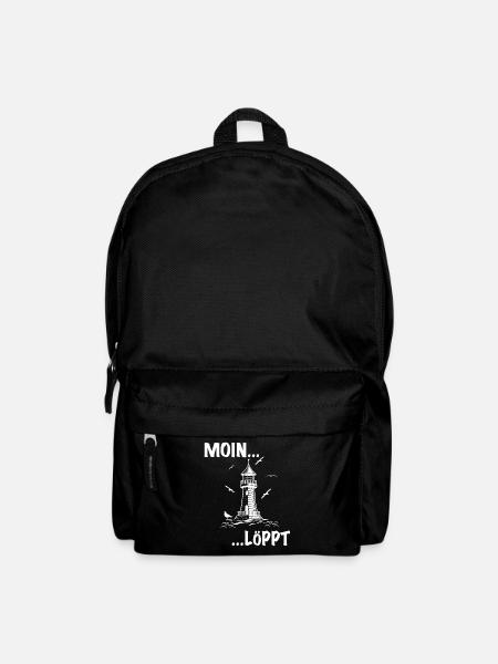 Moin Löppt mit Leuchtturm plattdeutsch Motiv - Rucksack - Schwarz