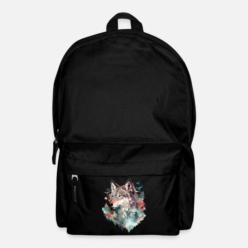 Wolf Wolfskopf Natur Wildnis Abenteuer Wald Kunst - Rucksack - Schwarz