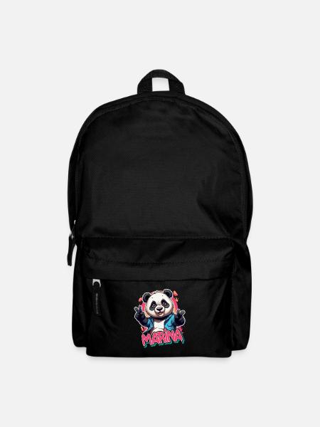 MARINA - Schöner Mädchen Name mit coolem Panda - Rucksack - Schwarz