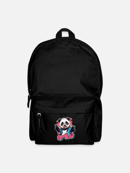 EMILY - Schöner Mädchen Name mit coolem Panda - Rucksack - Schwarz