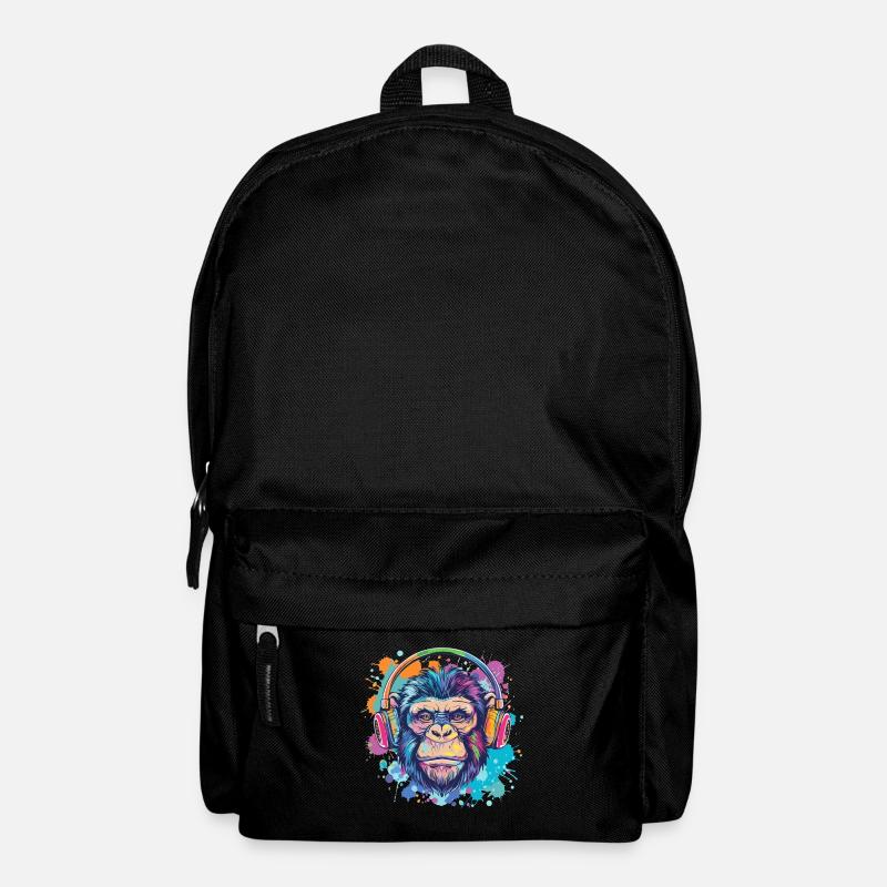 Monkey With Headphones Women's Decoration Men's Gift - Backpack - black