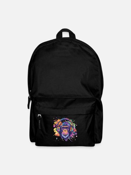 Affe Mit Kopfhörer Damen Deko Herren Geschenk - Rucksack - Schwarz