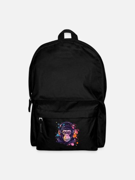 Affe Mit Kopfhörer Damen Deko Herren Geschenk - Rucksack - Schwarz
