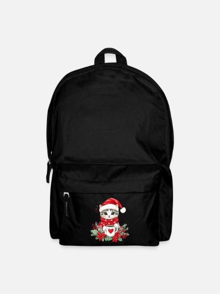 Katze Kaffee Weihnachten Deko Frauen Männer Kinder - Rucksack - Schwarz
