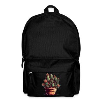 Small green cactus in a flower pot with flowers - Backpack - black - Front