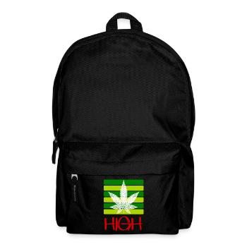 High / Rauchen / Cannabis / Hanf / Cannabisblatt - Rucksack - Schwarz - Vorne
