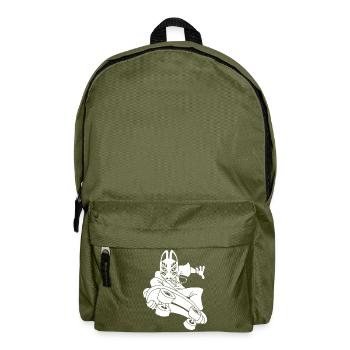 Strange white fox on skateboarding - Backpack - olive green - Front