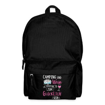 Camping und Wein Wohnwagen Camper Campingplatz - Rucksack - Schwarz - Vorne