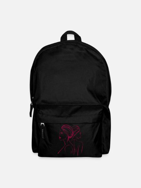 Minimalist Pink Line Art Women's Profile Elegant - Backpack - black