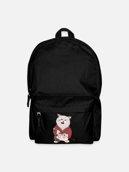 Süße mollige Samurai-Katze mit Katana - Rucksack - Schwarz
