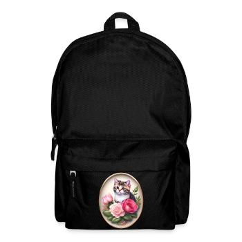 Vintage Katzenportrait mit Rosen - Rucksack - Schwarz - Vorne