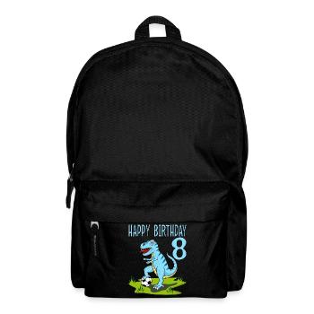 Dinosaurier Rex Fußball 8 Happy Birthday Blau - Rucksack - Schwarz - Vorne