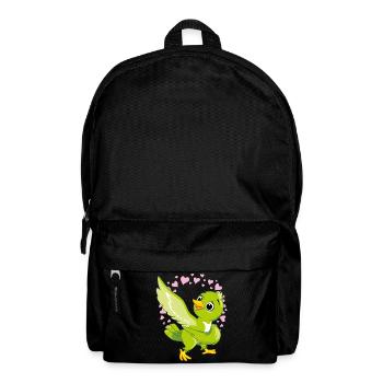 Mignon oiseau vert heureux dans un halo de coeurs - Sac à dos - noir - Devant