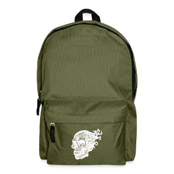 Brennender Tattoo Feuer Schädel - Rucksack - Olivgrün - Vorne