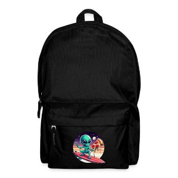 80er/90er Alien Surfer mit Pizza und Rakete - Rucksack - Schwarz - Vorne