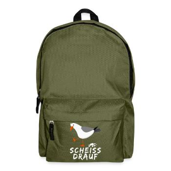 Möwe - lustiger Scheiss drauf Spruch - Rucksack - Olivgrün - Vorne