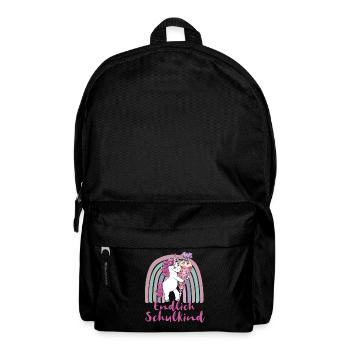 Endlich Schulkind Einhorn mit Regenbogen - Rucksack - Schwarz - Vorne