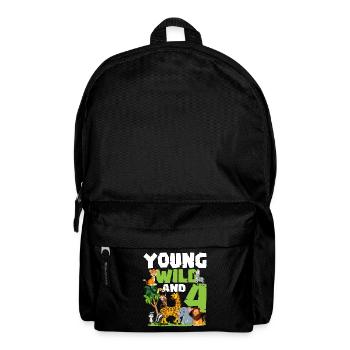 Young Wild And 4 | Safari Animal Theme Birthday - Backpack - black - Front