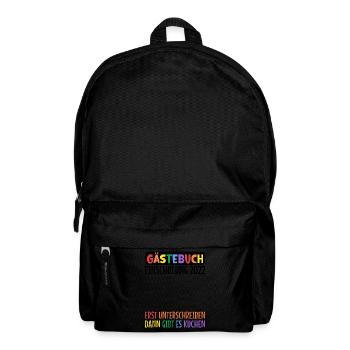 Gästebuch Einschulung Erst Unterschreiben Kuchen - Rucksack - Schwarz - Vorne
