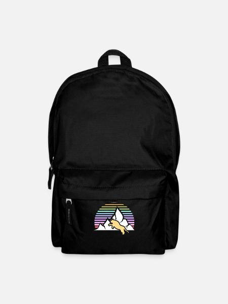 Berglöwe vor Retro Hintergrund mit Berg und Sonne - Rucksack - Schwarz
