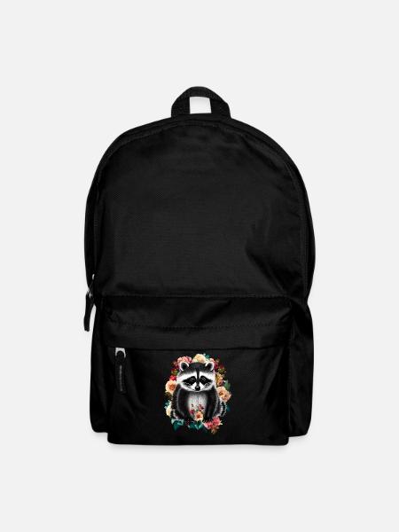 Waschbär Blumen - Rucksack - Schwarz