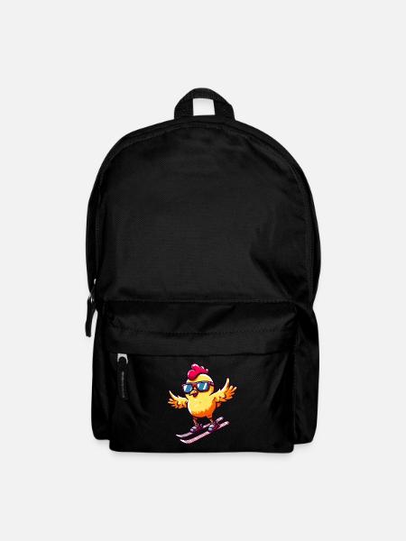 Ski fahrendes Huhn im Winterurlaub - Rucksack - Schwarz