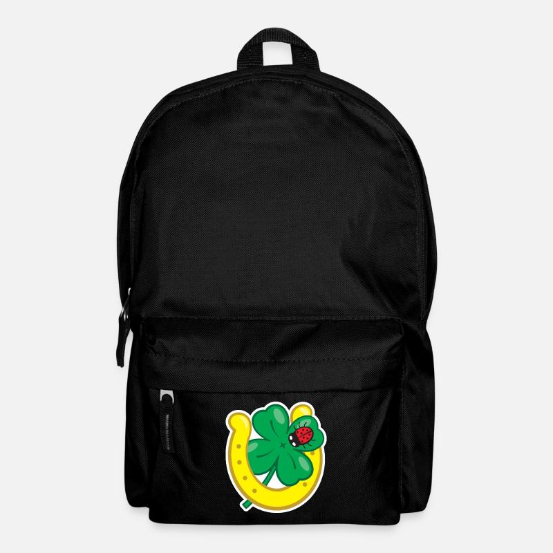 Glücksbringer mit Kleeblatt Hufeisen & Marienkäfer - Rucksack - Schwarz