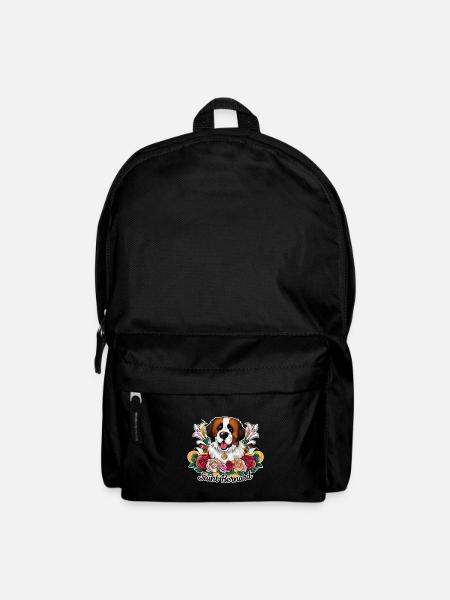 Bernhardiner Cartoon Hund mit Rosen und Lillien - Rucksack - Schwarz
