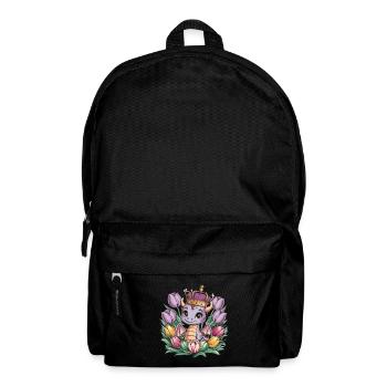 Drache mit Krone und farbenfrohen Tulpen - Rucksack - Schwarz - Vorne