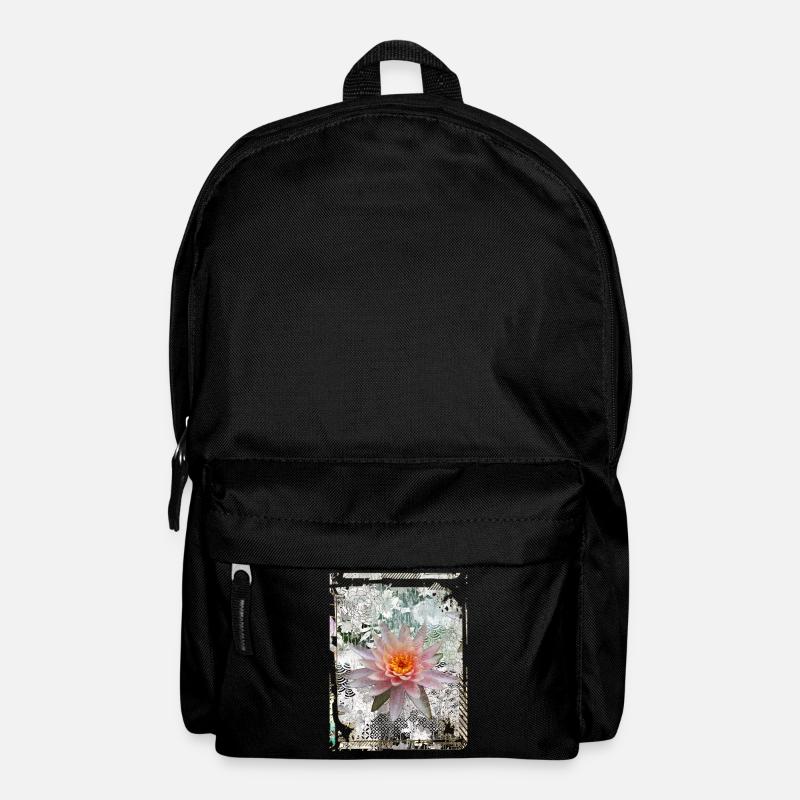 Japanese Collage Art Lotus Water Lily Collage Art - Backpack - black