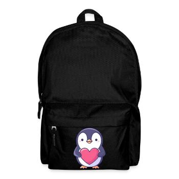 Penguin Holding a Red Heart - Adorable cartoon - Backpack - black - Front