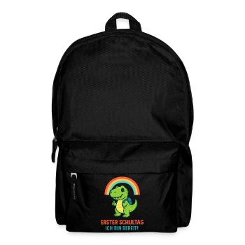 Erster Schultag | Dino mit Ranzen & Regenbogen - Rucksack - Schwarz - Vorne