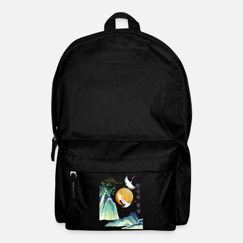 Korean Seollal Design – Cranes and Sun - Rucksack - Schwarz