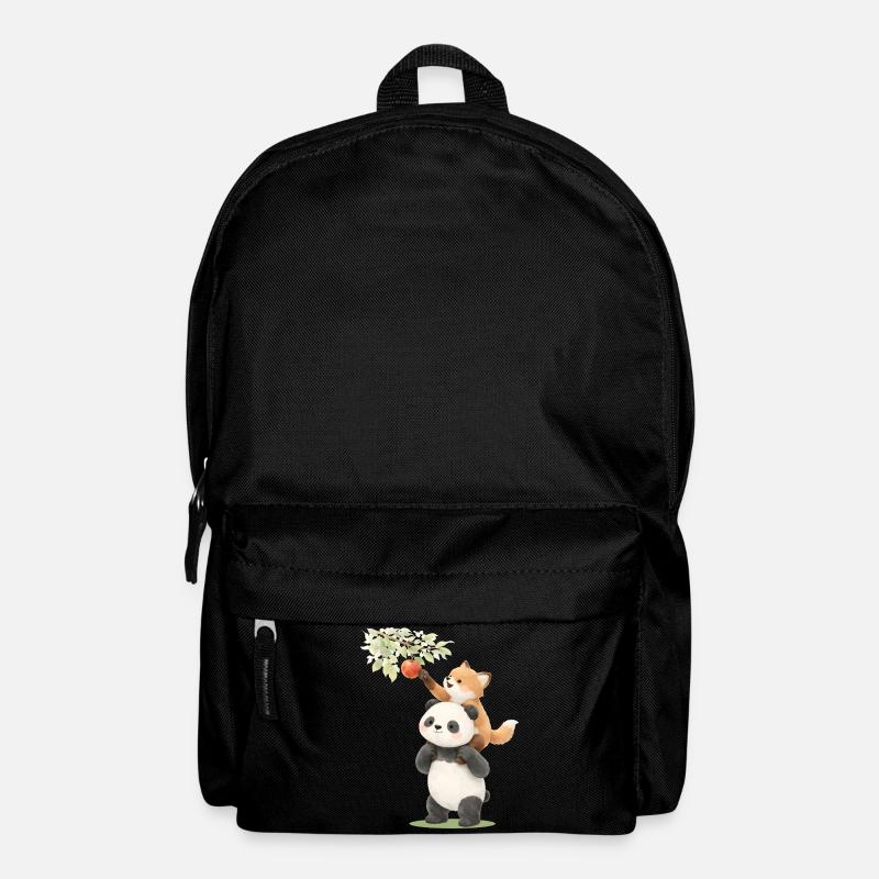 Panda und Fuchs mit Apfel Illustration - Rucksack - Schwarz