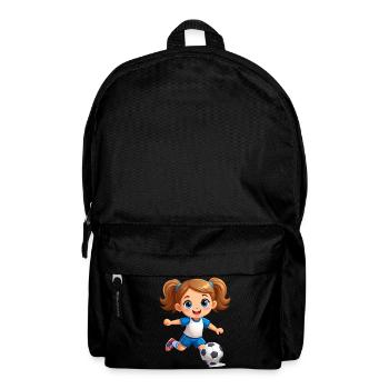 Comic girl as a soccer player with soccer – Sports - Backpack - black - Front