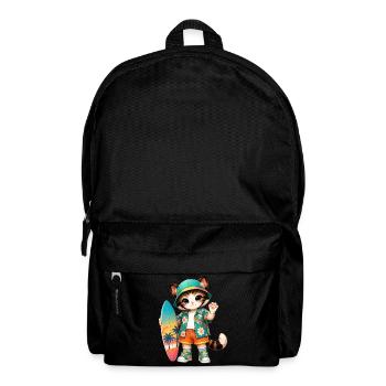 Kawaii tropical surfer cat - Backpack - black - Front