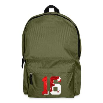 NR. 16 NUMMER 16 ROT WEIß 16. GEBURTSTAG - Rucksack - Olivgrün - Vorne
