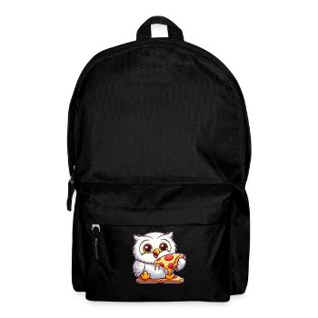 Funny Snowy Owl with Pizza Cartoon - Backpack - black - Front