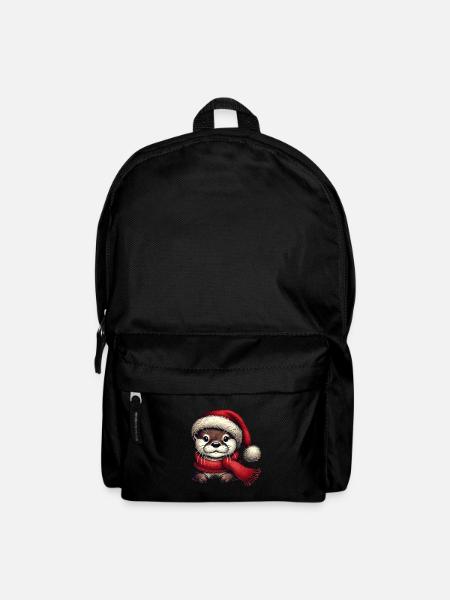 Loutre mignonne avec chapeau de père Noël et écharpe - Sac à dos - noir